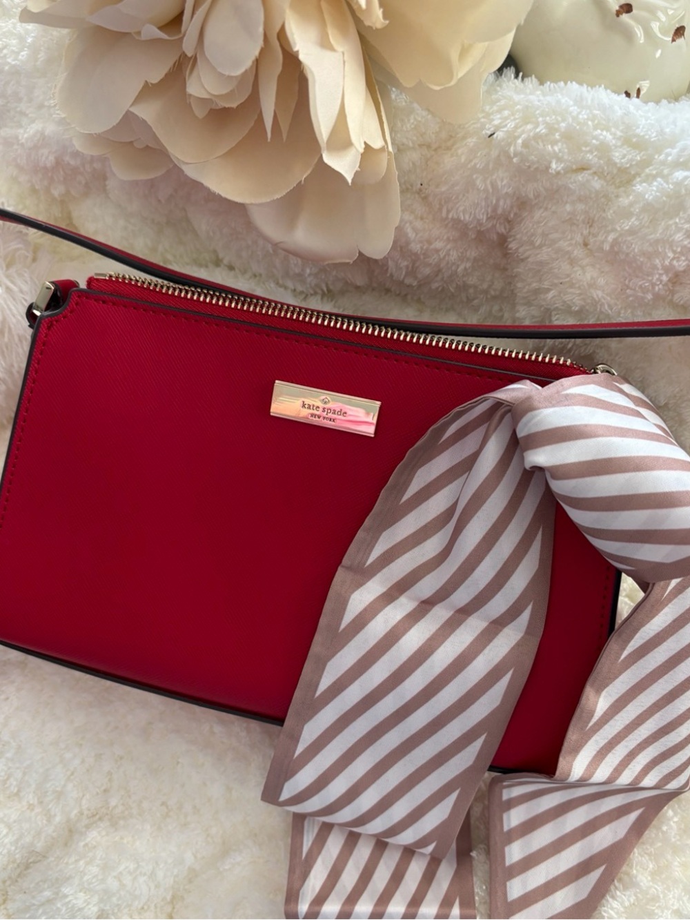 Kate Spade Saffiano Leather Raspberry Red Crossbody Bag NWOT W/Scarf 🎥